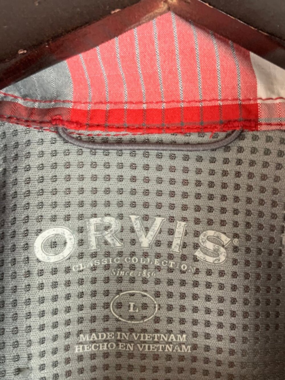 Orvis Men's Red Plaid Button Up Shirt Size L Short Sleeve Gorpcore - Picture 2 of 5